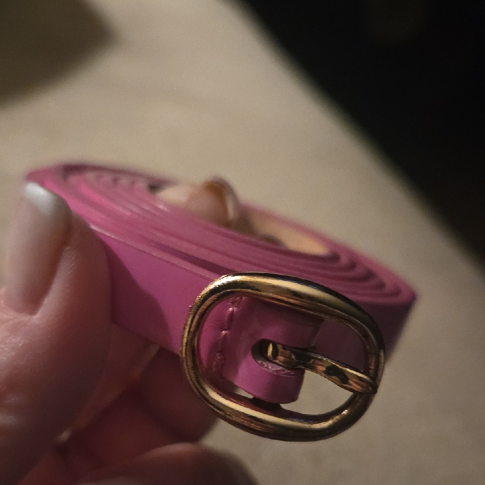 J. Crew Vibrant Pink Patent Leather Belt with Elegant Gold Buckle S L